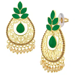 Alamod Gold-Plated Stone Studded Leaf Shaped Drop Earrings image 4