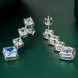 Designs & You Silver-Plated Cubic Zirconia-Studded Square Drop Earrings image 3
