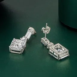 Designs & You Silver-Plated Cubic Zirconia Square-Shaped Drop Earrings image 2