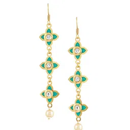 TEEJH Gold-Plated Floral Stone-Studded & Beaded Drop Earrings image 2