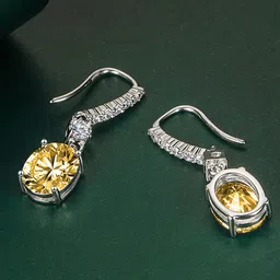 Designs & You Silver-Plated Cubic Zirconia-Studded Oval Drop Earrings image 2