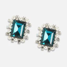 SOHI Silver-Plated Artificial Stones & Beads-Studded Studs Earrings image 2
