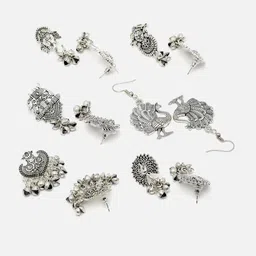 PANASH Set Of 6 Silver Plated Oxidised Drop Earrings image 2