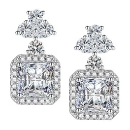 Designs & You Silver-Plated Cubic Zirconia Studded Square Studs Earrings image 4