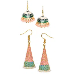 OOMPH Set Of 2 Beaded Dome Shaped Jhumkas image 5