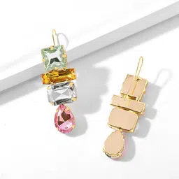 Yellow Chimes Multicoloured Geometrical Shaped Crystal Studded Drop Earrings image 2