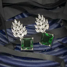 Manikya Rhodium-Plated Cubic Zirconia Studded Diamond Shaped Drop Earrings image 4