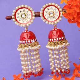 OOMPH Red Dome Shaped Jhumkas Earrings image 3