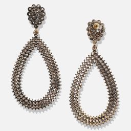 SOHI Silver-Plated Artificial Stones Studded Teardrop Shaped Drop Earrings image 4