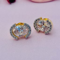 Anouk Gold-Toned Gold-Plated American Diamond Geometric Stud Earrings image 5