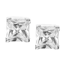 VAGHBHATT Silver Plated Square Cubic Zirconia Studs Earrings image 2
