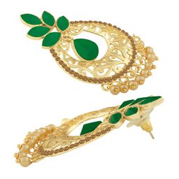Alamod Gold-Plated Stone Studded Leaf Shaped Drop Earrings image 3