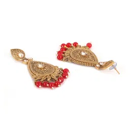 Jazz and Sizzle Red & Silver-Toned Gold-Plated Teardrop Shaped Drop Earrings image 3