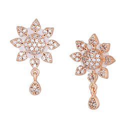 Estele Rose Gold-Plated Floral Cubic Zirconia-Studded Drop Earrings image 4