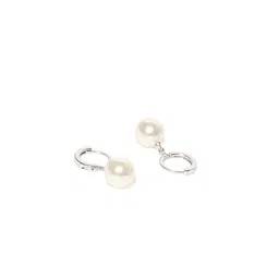 OOMPH Silver-Toned & White Contemporary Drop Earrings image 3