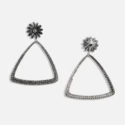 SOHI Silver-Plated Stone-Studded Triangle Drop Earrings image 4