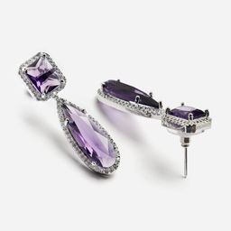 ZENEME Rhodium-Plated American Diamond studded Teardrop Shaped Drop Earrings image 3