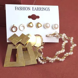 Bohey by KARATCART Gold-Plated Set Of 6 Contemporary Studs & Drop Earrings image 3