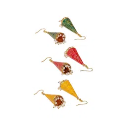 Anouk Set of 3 Gold-Plated Meenakari Triangular Jhumkas image 4