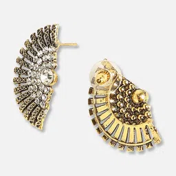 SOHI Gold-Plated Stone-Studded Contemporary Studs Earrings image 3