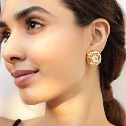 Rubans Voguish Gold-Plated Stone-Studded Square Studs Earrings-57