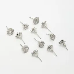 ZENEME Set Of 6 Rhodium-Plated Artificial Stones Studded Floral Shaped Studs image 5