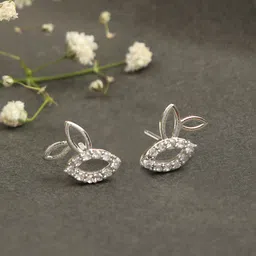 ZINU Silver-Toned Rhodium-Plated CZ Studded Contemporary Studs Earrings-image-1
