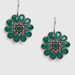 SOHI Silver-Plated Green Floral Drop Earrings image 3