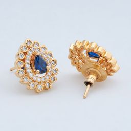 Kushal's Fashion Jewellery Gold Plated Teardrop Shaped Cubic Zirconia Studs Earrings image 3