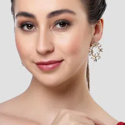 Bohey by KARATCART Gold-Plated Leaf Shape Hoop Earrings image 5