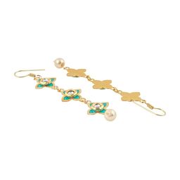 TEEJH Gold-Plated Floral Stone-Studded & Beaded Drop Earrings image 4