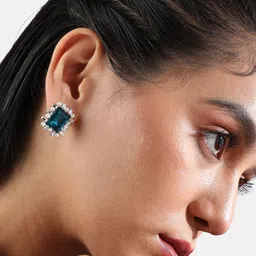 SOHI Silver-Plated Artificial Stones & Beads-Studded Studs Earrings image 4