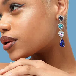 SOHI Silver-Plated Stone-Studded Drop Earrings-8