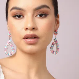 SOHI Gold-Plated Contemporary Drop Earrings-image-71