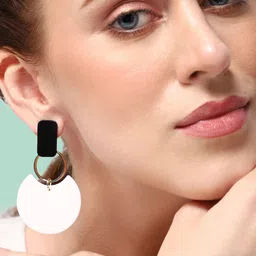 SOHI Gold Plated Contemporary Stone Studded Drop Earrings-35