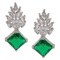 Manikya Rhodium-Plated Cubic Zirconia Studded Diamond Shaped Drop Earrings image 5