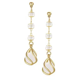 Yellow Chimes White & Gold-Toned Round Crystal Drop Dangle Earrings image 4