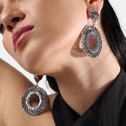 SOHI Artificial Stones Silver-Plated Drop Earrings image 3