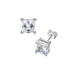 VAGHBHATT Silver Plated Square Cubic Zirconia Studs Earrings image 4