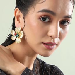 SOHI Gold-Plated Stones Studded Luminous Petal Floral Studs Earrings image 4