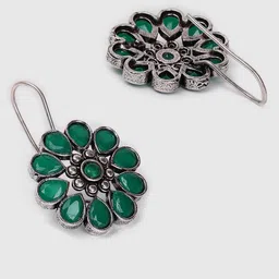 SOHI Silver-Plated Green Floral Drop Earrings image 4