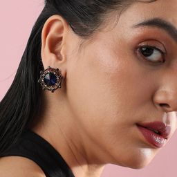 SOHI Gold-Plated Artificial Stones-Studded Studs Earrings image 2