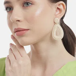 RICHEERA Gold-Plated Teardrop Shaped Beaded Drop Earrings image 2
