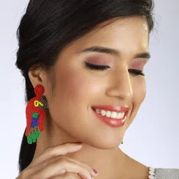Sangria Stone-Beaded Parrot Shaped Drop Earrings-41