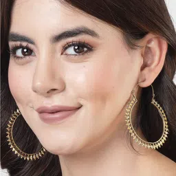NVR Women Gold Circular Rhodium-Plated Hoop Earrings-image-24