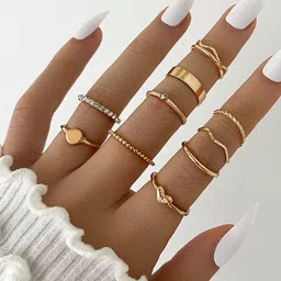 Shining Diva Fashion Set Of 10 Gold-Plated Finger Rings-90
