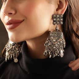 Rubans Silver-Plated Beaded Dome-Shaped Jhumkas-image-68