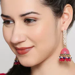 OOMPH Meenakari Pearls Beaded Dome Shaped Jhumkas Earrings-16