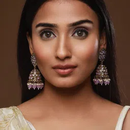 Anouk Gold-Plated Dome Shaped Kundan Studded Jhumkas-5
