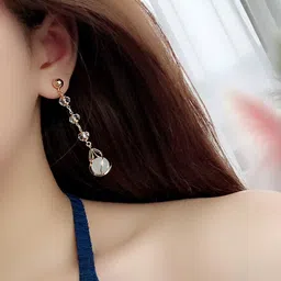 Yellow Chimes White & Gold-Toned Round Crystal Drop Dangle Earrings image 5